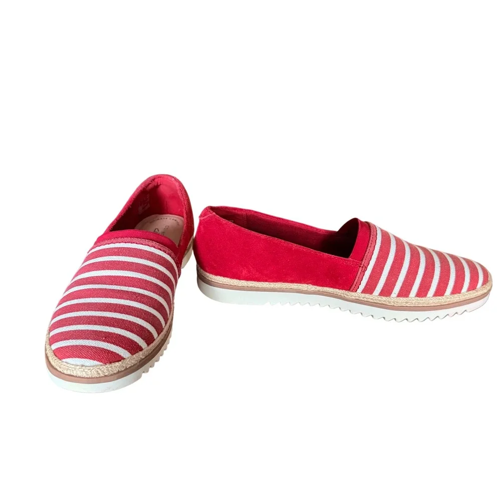 Clarks Red White Stripe Espadrille Slip On‎ Flats Womens Size 9 comfort
